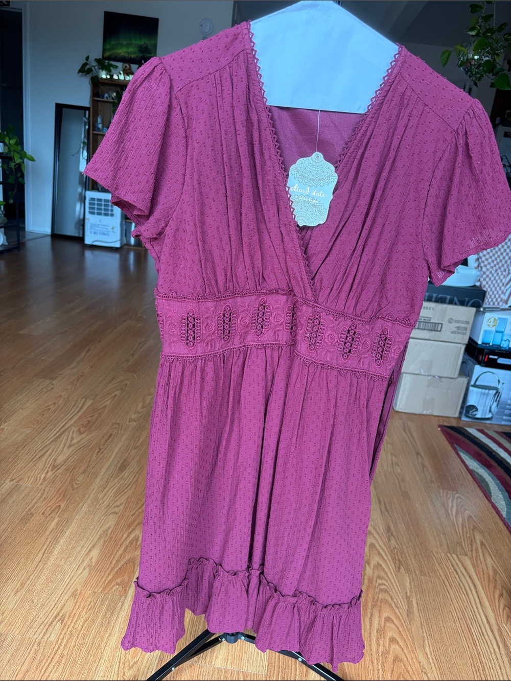 Altar'd State Raspberry-Pink V-Neck Flutter Sleeve Tunic Dress
